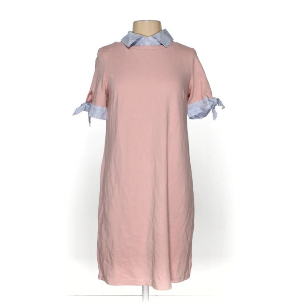 Crown & Ivy Pink Blue Striped Seersucker Collared Sheath Dress L NWT